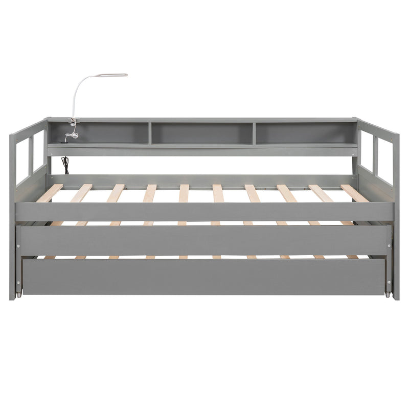 Daybed With 2 Trundles, 3 Storage Cubbies, Built In USB Charging Light