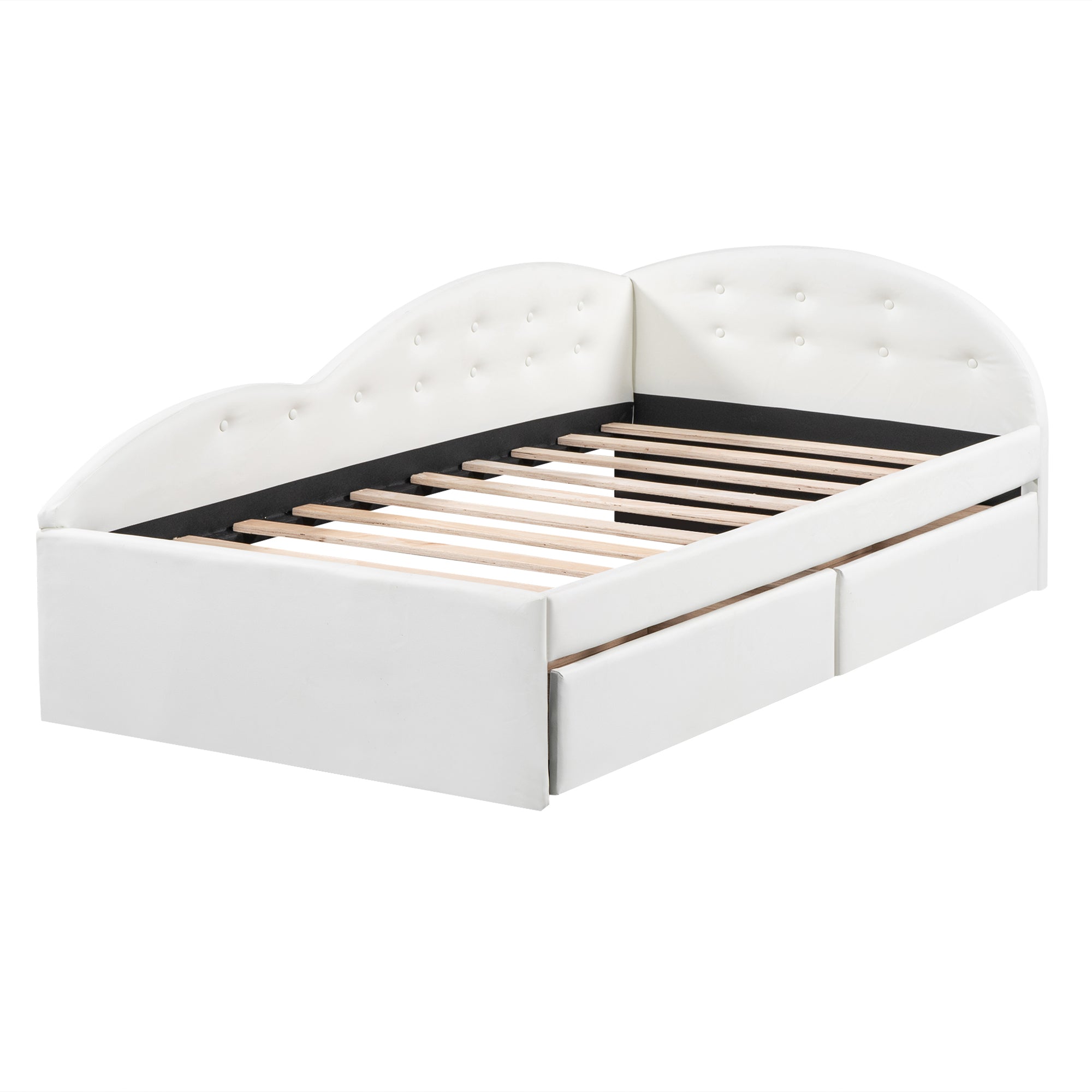 Twin Size PU Upholstered Tufted Daybed with Two Drawers and Cloud Shaped Guardrail, White - Atlantic Fine Furniture Melbourne FL