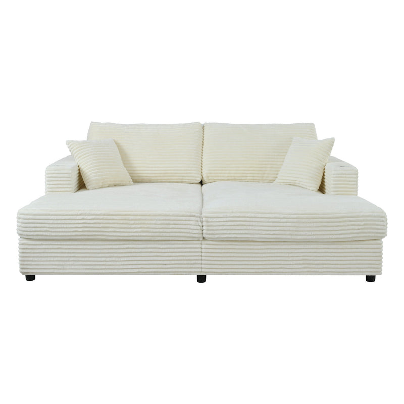 Oversized Loveseat Chaise With 2 USB Ports, 2 Cup Holders And 2 Throw Pillows