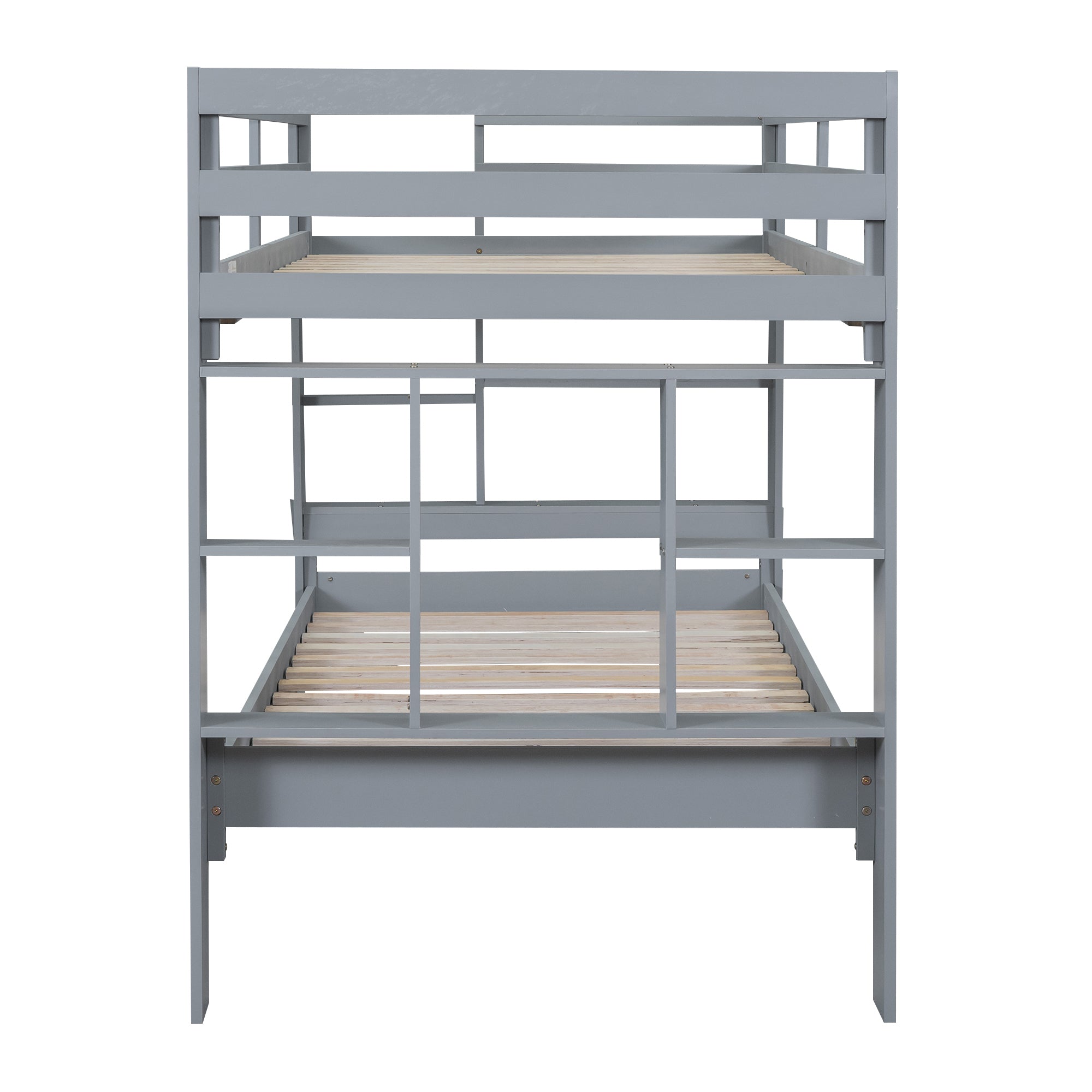 Twin over Twin Bunk Bed with Shelves and Built-in Ladder, Gray - Atlantic Fine Furniture Melbourne FL