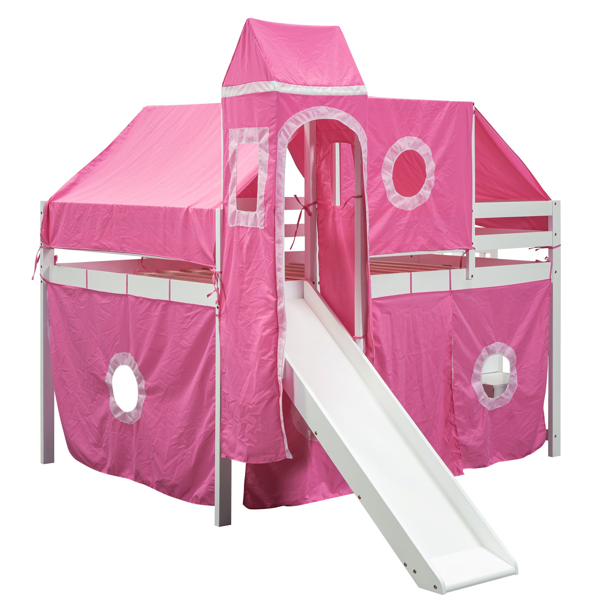 Full Size Loft Bed with Tent and Tower - Pink - Atlantic Fine Furniture Melbourne FL