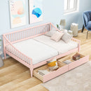 Full Size Daybed with Two Storage Drawers and Support Legs, Pink