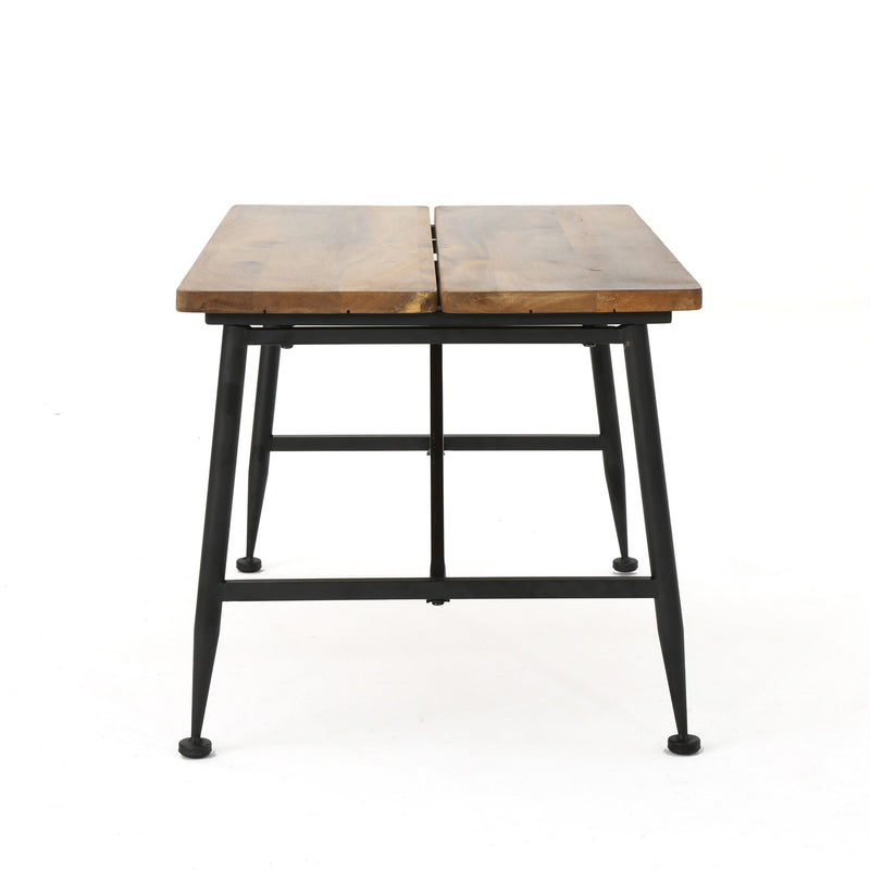 Rectangle Outdoor Coffee Table With Angled Tubular Legs And Wood Top - Black
