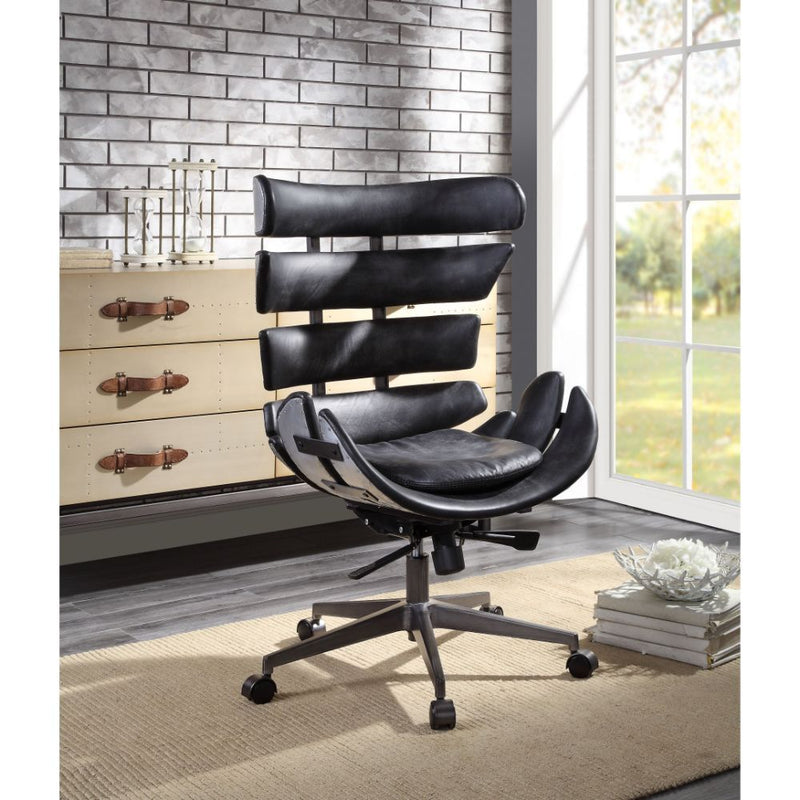 Megan - Executive Office Chair - Vintage Black Top Grain Leather & Aluminum