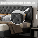 King size Adjustable Headboard with Fine Linen Upholstery and Button Tufting for Bedroom,  Wave Top  Dark Grey