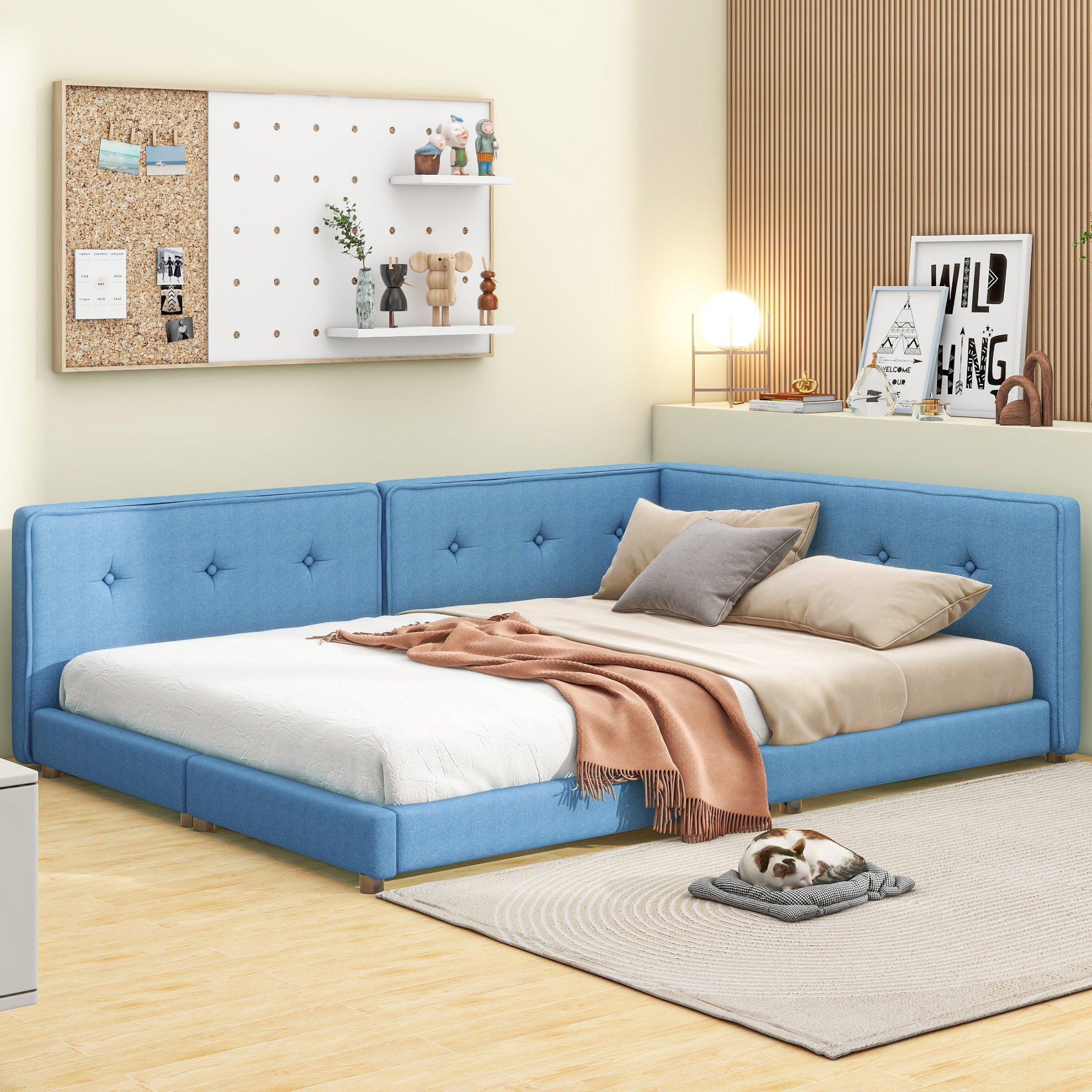 Upholstered Full Size Tufted Platform Bed, Blue - Atlantic Fine Furniture Melbourne FL