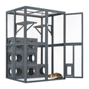 Outdoor Cat House With Shelves And Weather Protection, Removable Wood Boxes - Gray