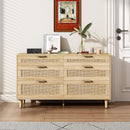 Rattan Dresser With 6 Drawers, Wooden Legs & Metal Handle