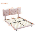 Full Size Upholstered Bed with Light Stripe, Floating Platform Bed, Linen Fabric,Pink