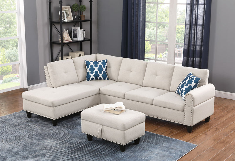 Alger - 98" Wide Left Hand Facing Sofa & Chaise With Ottoman - Beige