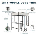 Axel - Twin Loft Bed With Desk & Shelves - Black