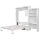 Queen Size Murphy Bed With Louvered Design And Multiple Storage Shelves - White