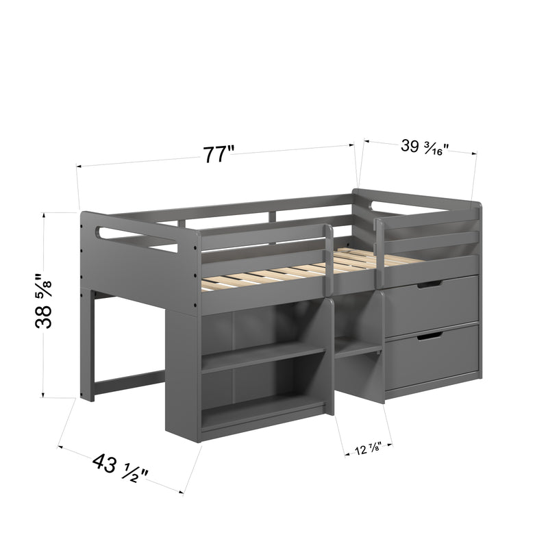 Fabiana - Twin Loft Bed With Storage - Gray