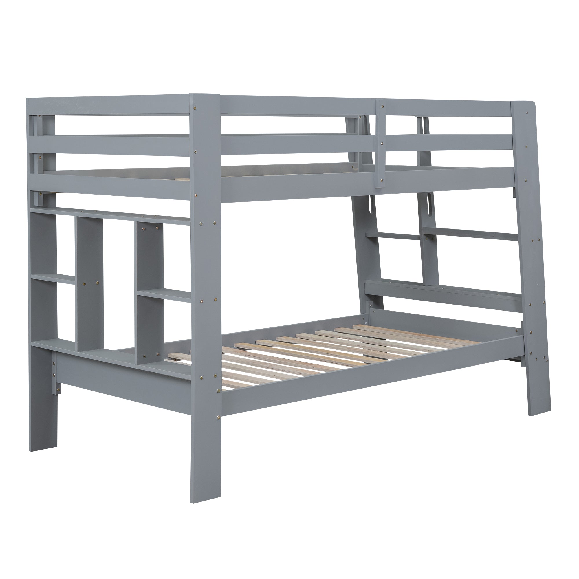 Twin over Twin Bunk Bed with Shelves and Built-in Ladder, Gray - Atlantic Fine Furniture Melbourne FL