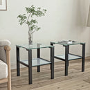 Glass Two Layer Tea Table, Small Round Table, Bedroom Corner Table, Living Room Side Table, Transparent (Set of 2) - Black
