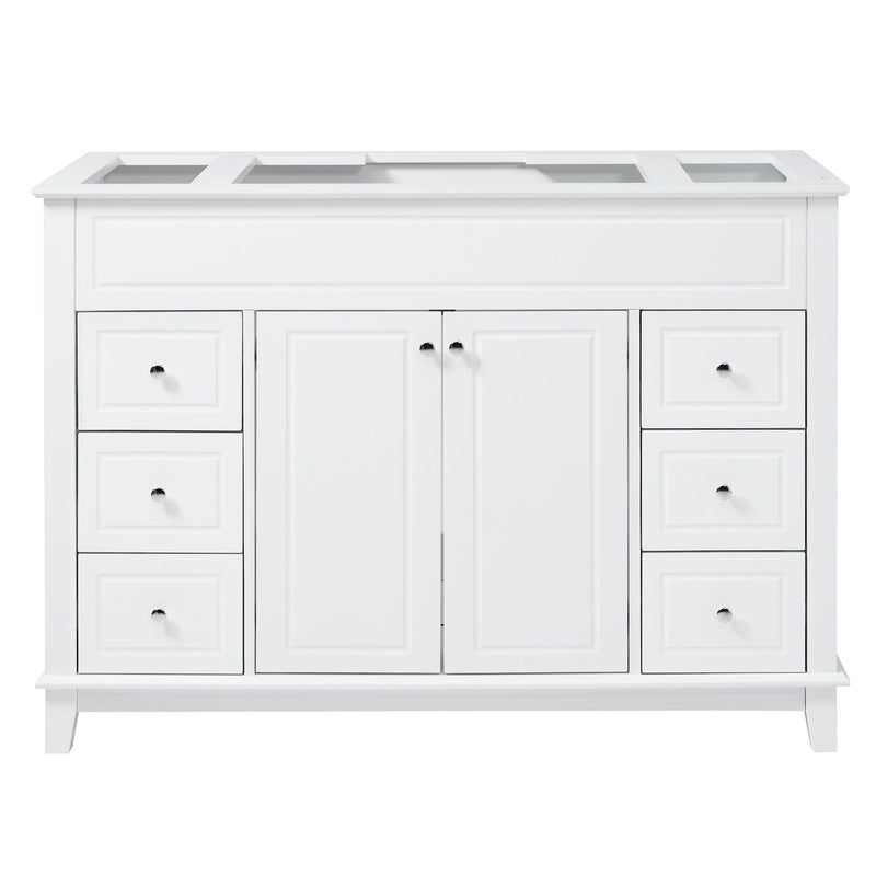 Bathroom Vanity Cabinet Only, 6 Soft Close Drawers & Double Doors With 2 Tier Shelves - White