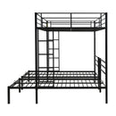 Modern Metal Triple Bunk Bed With Vertical Ladder, Safety Rail, And Storage Shelf - Black