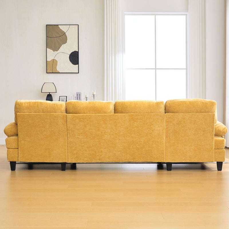 U-Shaped Sectional Sofa 103.5" Black Chenille Fabric Couch With Dual Chaise Lounges, Storage Pockets, Armrest Pillows