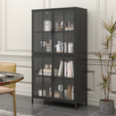 Premium Metal Storage Cabinet With Tempered Glass Doors, Adjustable Shelves, And Anti Tipping Device - Black