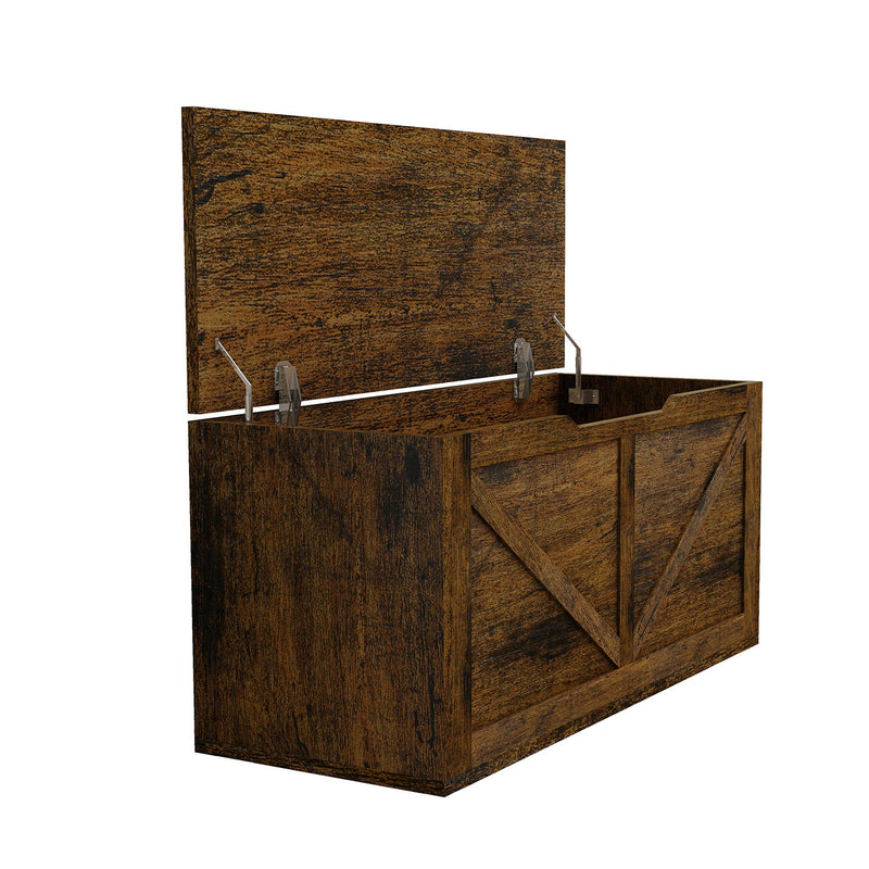 Rustic Wooden Storage Chest With Wheels And Safety Hinge, 300 Lb Capacity - Rustic Brown