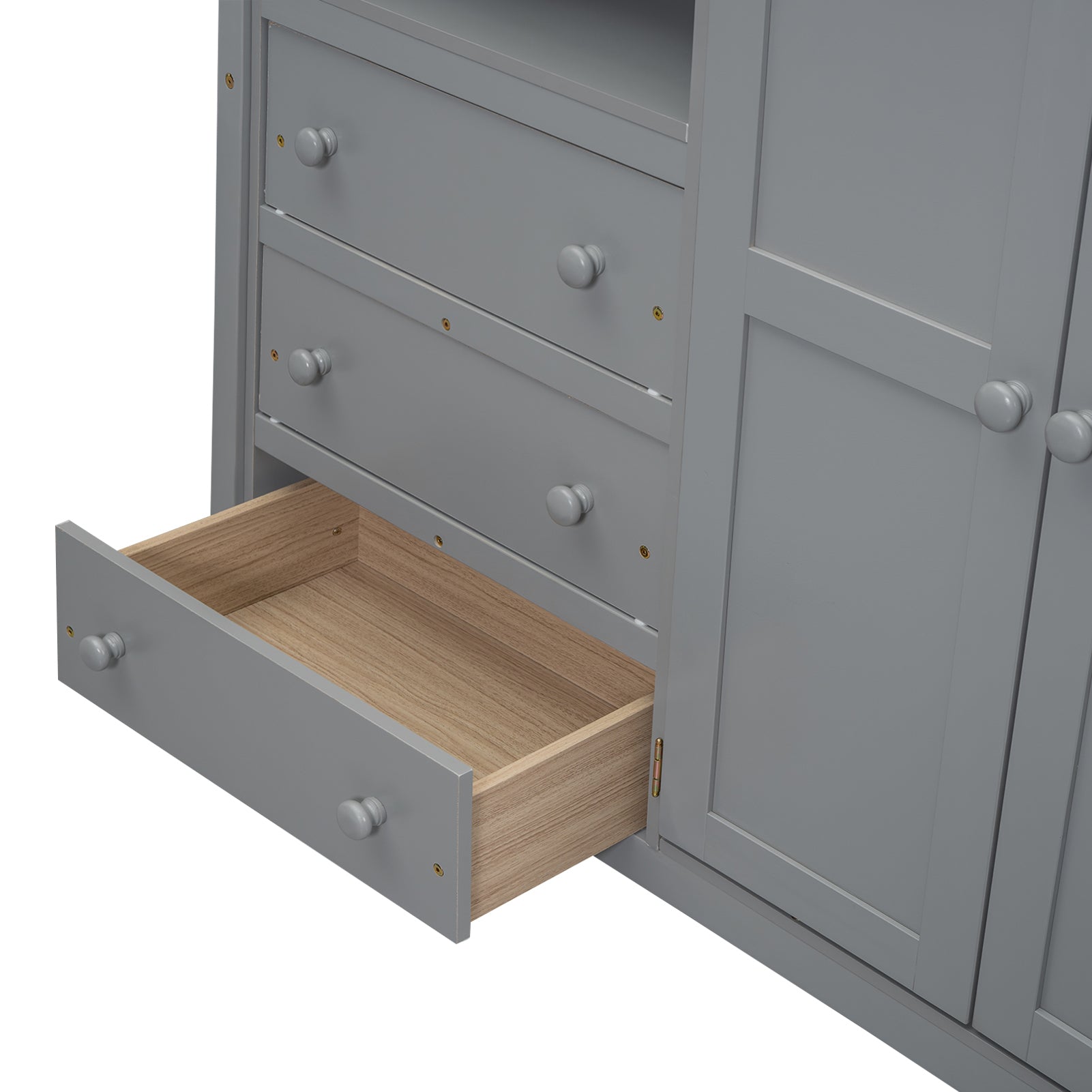 Wood Full Size Loft Bed with Built-in Wardrobe, Desk, Storage Shelves and Drawers, Gray - Atlantic Fine Furniture Melbourne FL