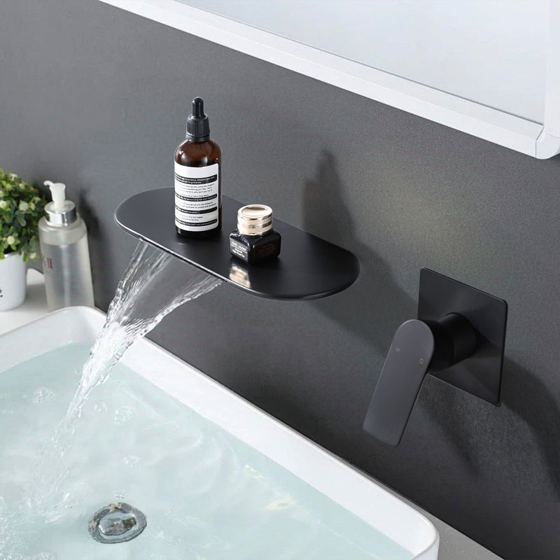 Modern Wall Mount Bathroom Sink Faucet With Waterfall Spout