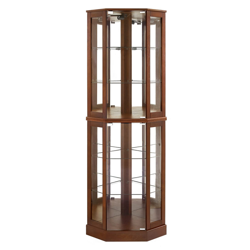 6 Shelf Corner Curio Display Cabinet With Lights, Mirrors And Adjustable Shelves (E26 Light Bulb Not Included)