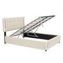 Full Size Upholstered Bed with Hydraulic Storage System and LED Light, Beige