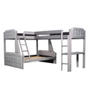 L-Shaped Twin over Full Bunk Bed and Twin Size Loft Bed with Desk,Grey