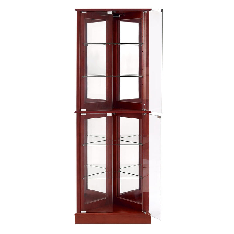 Corner Curio Dispaly Cabinet With Lights, Adjustable Tempered Glass Shelves, Mirrored Back (E26 Light Bulb Not Included)