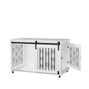 Dog Crate With Sliding Barn Door And Side Access, Lockable Wheels For Small To Medium Dogs - White