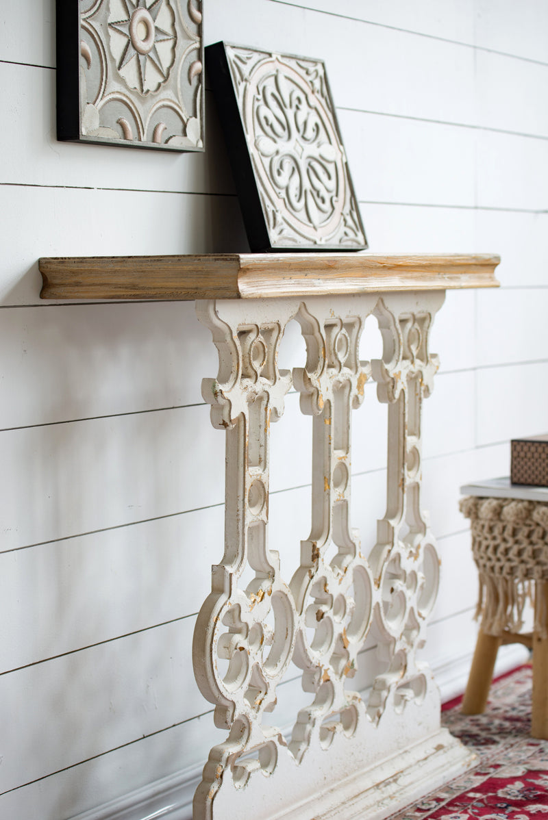 Classic Vintage Console Table With Wood Top - White Wash / Brown