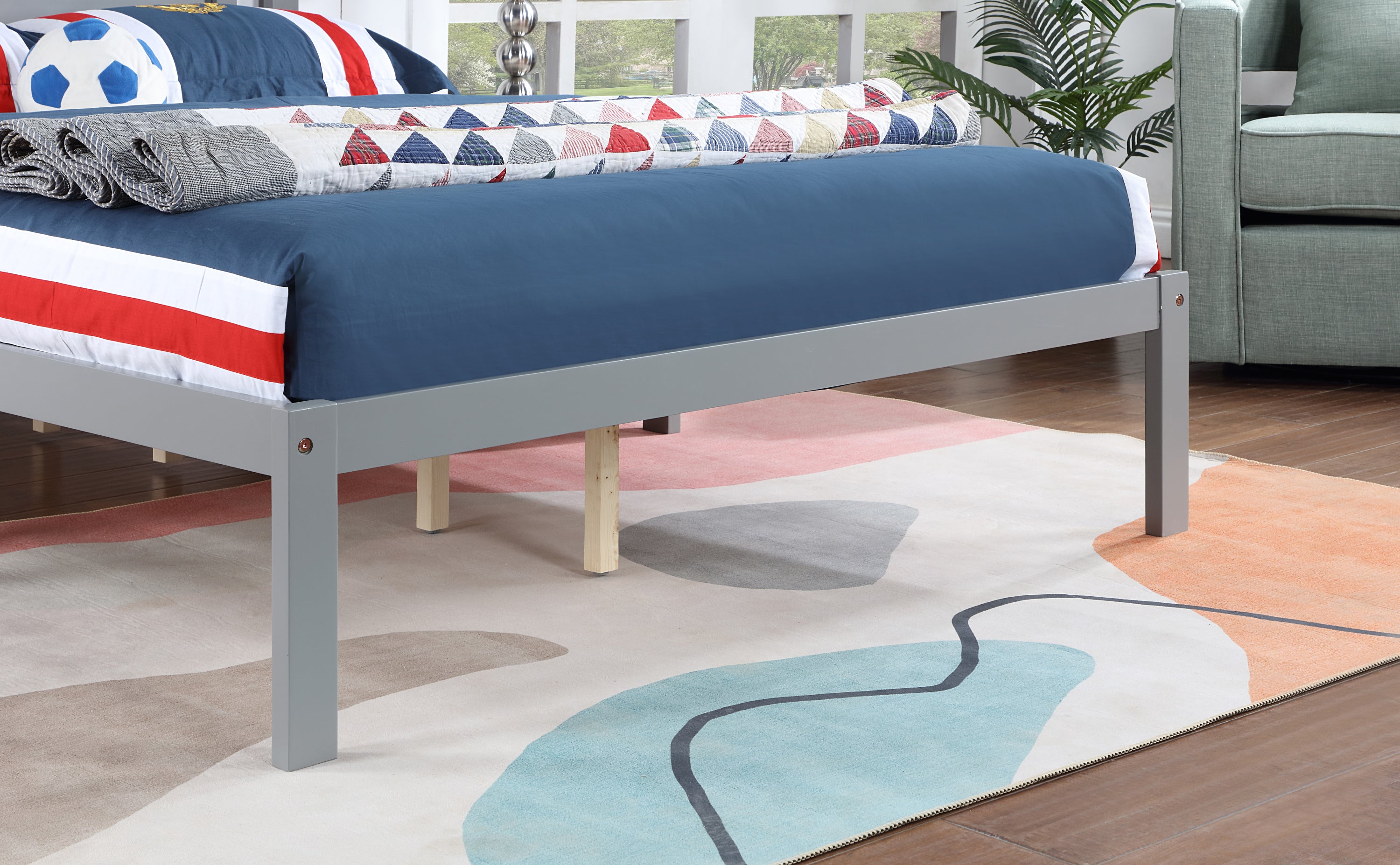 Full Size Bed, Wood Platform Bed Frame with Headboard For Kids, Slatted, Gray - Atlantic Fine Furniture Melbourne FL