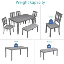 6 Pieces Kitchen Dining Set, Rectangular Wooden Dining Table With 4 Upholstered Chairs And A Bench