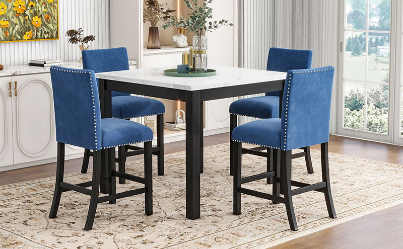 5-Piece Counter Height Dining Table Set With One Faux Marble Top Dining Table And Four Velvet Upholstered Chairs