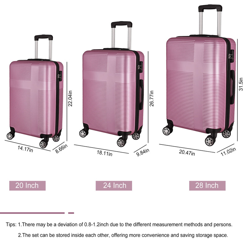 3 Piece Luggage With Tsa Lock Abs, Durable Luggage Set, Lightweight Suitcase With Hooks, Spinner Wheels Cross Stripe Luggage Sets