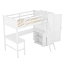 Twin size Loft Bed with Desk, Shelves and Wardrobe-White