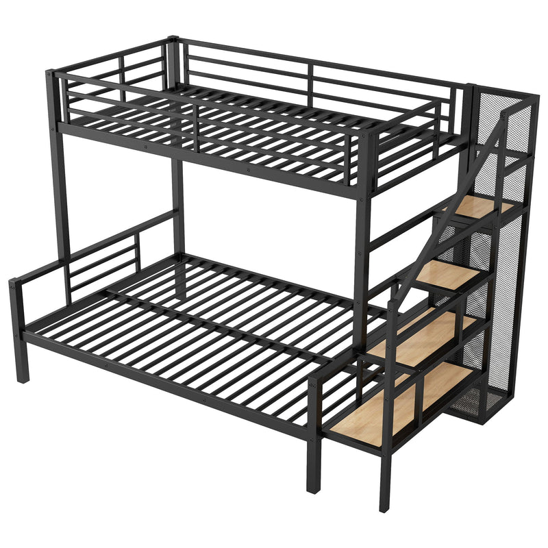 Metal Bunk Bed With Storage Staircase And Open Wardrobe