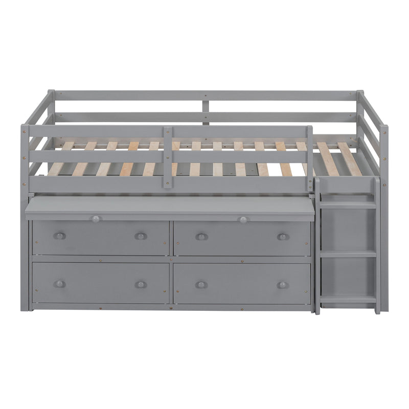 Loft Bed With Retractable Writing Desk And 4 Drawers, With Lateral Portable Desk And Shelves