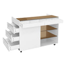 Multi-Functional Storage Island Movable Storage Cabinet Island Vanity Dresser With 3 Side Storage Drawer, A Reversible Top Storage Space And 2 Glass Display Shelves - White