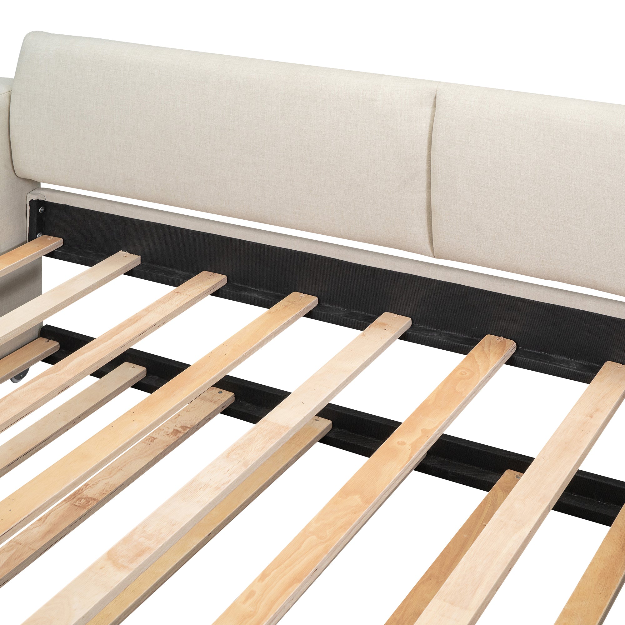 Twin Size Upholstery Daybed with Storage Arms, Trundle and USB Design, Beige - Atlantic Fine Furniture Melbourne FL