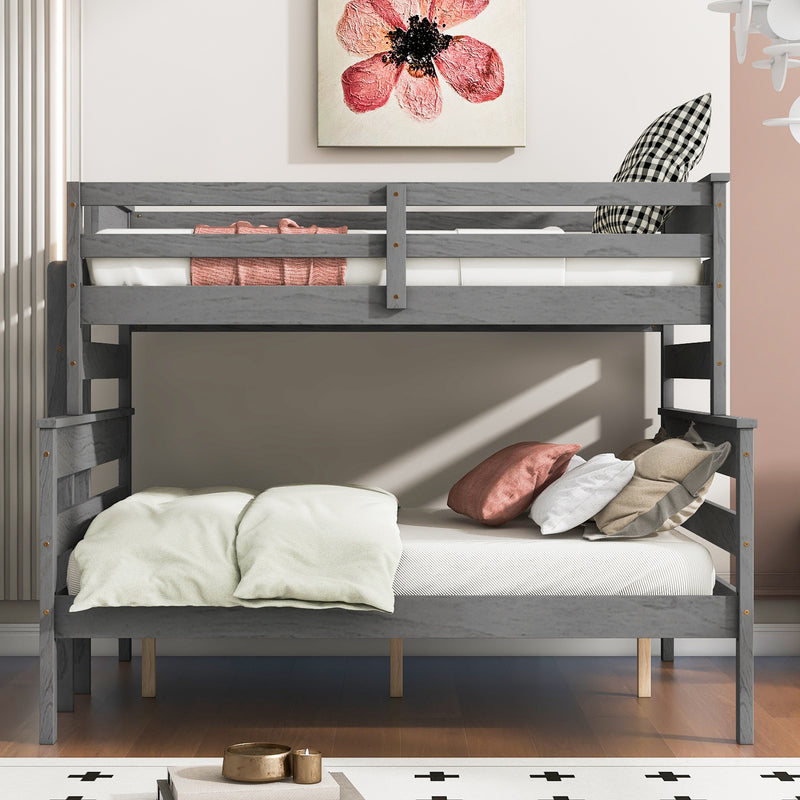 Wood Twin over Full Bunk Bed with Ladder, Gray