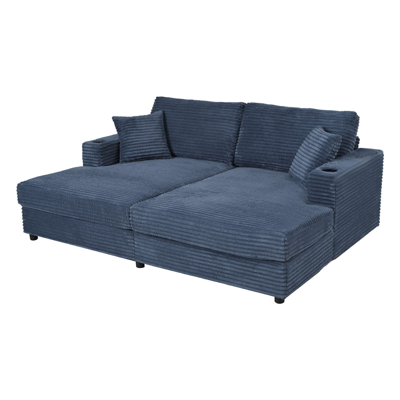 Oversized Loveseat Chaise With 2 USB Ports, 2 Cup Holders And 2 Throw Pillows