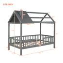 Twin Size Wood House Bed with Fence, Gray