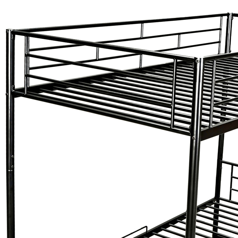 Twin Over Twin Metal Bunk Bed With Shelf And Guardrails