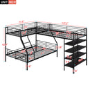 L-Shaped Twin Over Full Bunk Bed And Twin Loft Bed With 4 Built In Shelves - Black