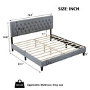 King size Panel Bed Frame with Adjustable Button-Tufted Headboard for Bedroom/Linen Upholstered/Wood Slat Support/Easy Assembly,Light Grey