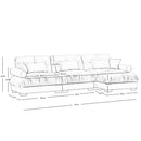 Modern Sectional Sofa With Ottoman, Round Bolster Armrests, Waist And Throw Pillows