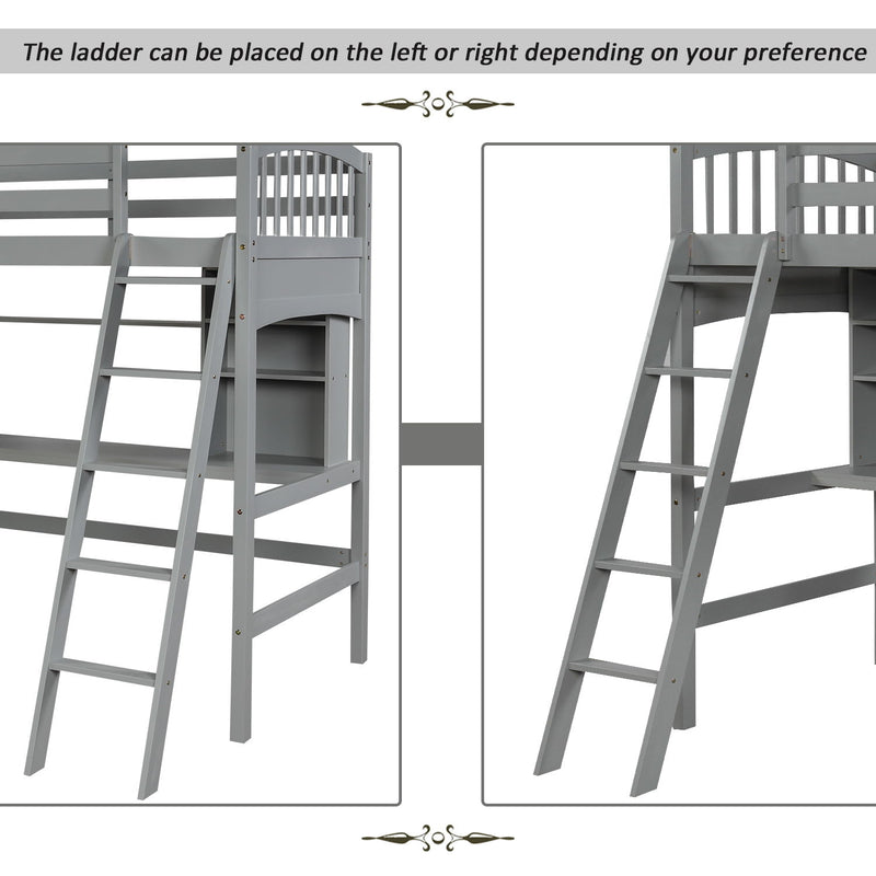 Loft Bed With Storage Shelves, Desk And Ladder