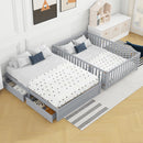 Daybed With Fence Guardrails And 2 Drawers, Split Into Independent Floor Bed & Daybed